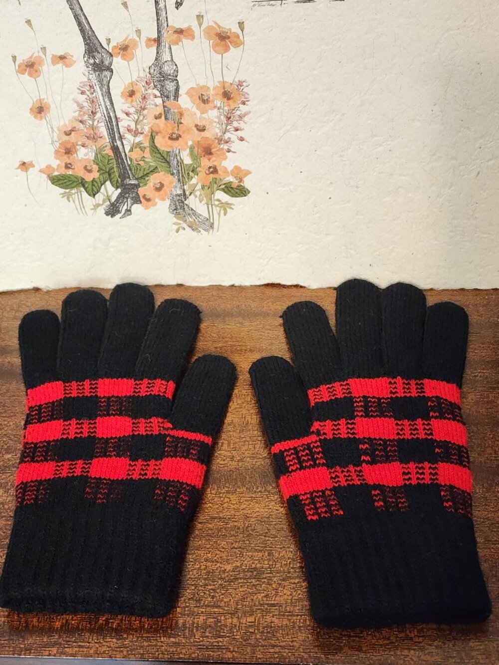 2/$15 DMM Black and Red Checkered Winter Gloves - Used